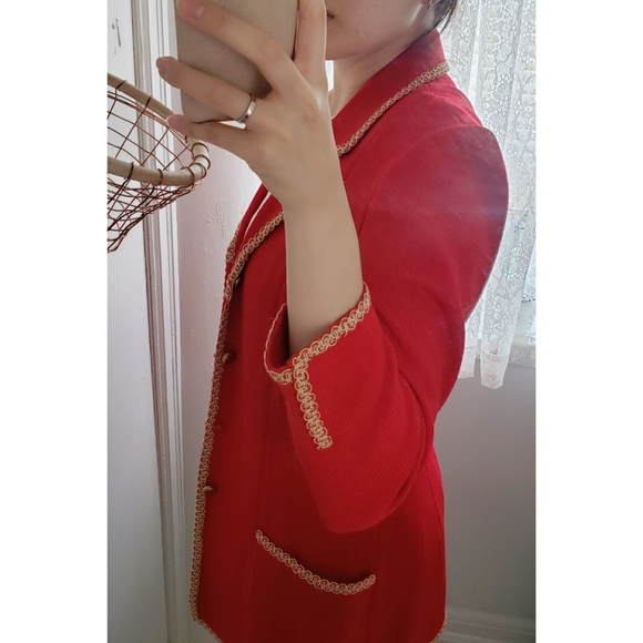 Vintage St. John Red Military Style Cardigan/Coat - Picture 8 of 11